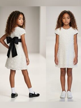 David Charles Elegant White Dress with Satin Black Bow Girls Size 6 Years